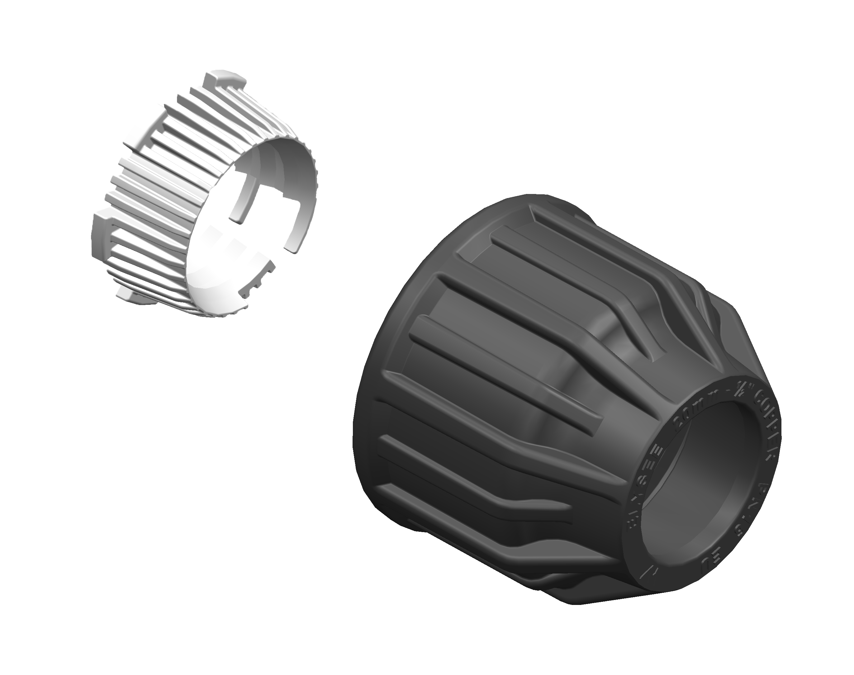 A 3D rendering of a rural to metric compression conversion kit.