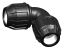 A 3D rendering of a metric compression 90 degree elbow.