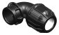 A 3D rendering of a metric compression 90 degree female elbow.